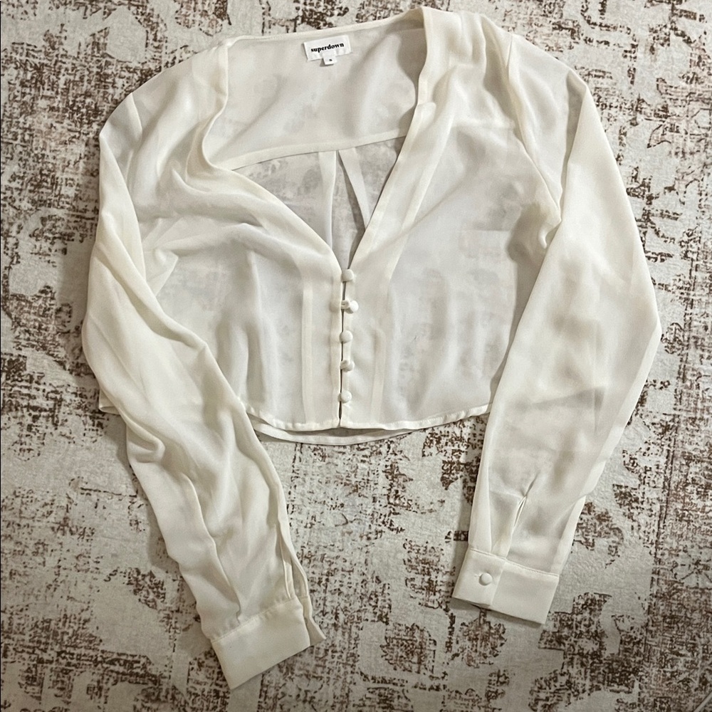 Superdown Cream Sheer Button-Up Blouse